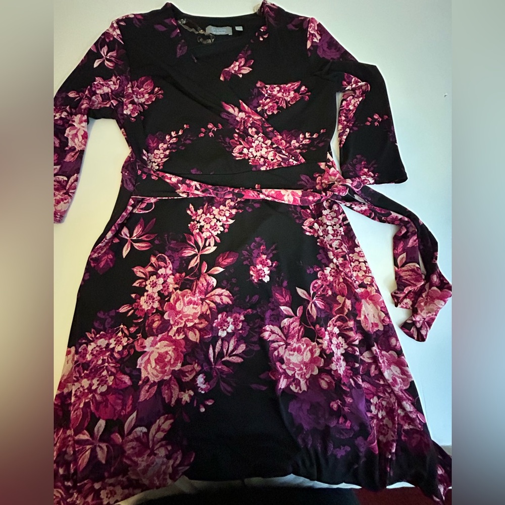 NY Collection b-slim Black & Pink Floral A‑Line Mini Dress